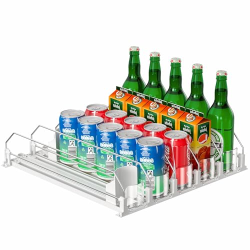 KUUKIKV Upgraded Drink Organizer for Fridge, Space-Saving Fridge Drink Organizer, Automatic Pusher Glide and Adjustable Wi...