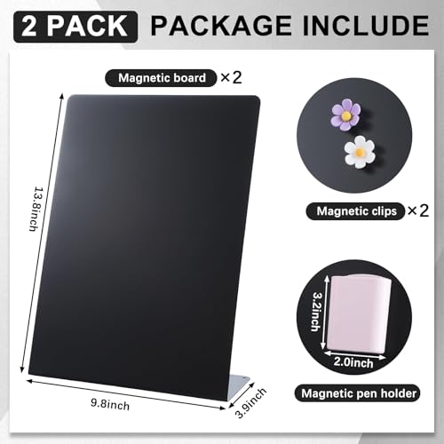 2 Pack Magnetic Board for Tabletop Magnet Bulletin Board with 2 Magnetic Pen Holders and 4 Flower Magnets 10×14 Inch Memo ...