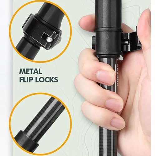 Carbon Fiber Trekking Poles, Ultralight with Metal flip Lock, Cork EVA Grip, Telescopic Recyclable, for Hiking, Nordic Ski...
