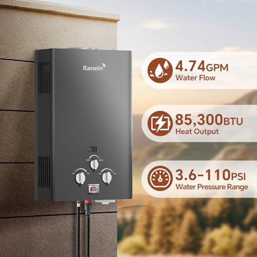 2025 GEN II Ranein 18L Portable Propane Water Heater with Dolly Hand Cart, Outdoor Up to 4.74 GPM, 85,300 BTU On Demand In...