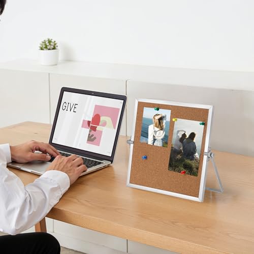 LIQWEI 2 Pack Small Bulletin Board for Desk, Double Cork Board Bulletin Boards with Silver Border, 9.8"×9.8" Double Sided ...
