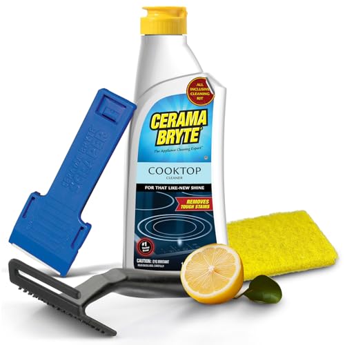 Cerama Bryte Glass Cooktop and Stove Top Cleaner Combo Kit - Includes Cleaning Tool, Razor, Scraper and 1 Pad to Remove To...