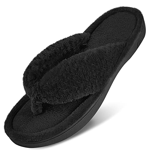 DL Women's Flip Flop Memory Foam Slippers with Cozy Terry Lining Soft Thong Slippers Slip on House Shoes with Indoor Outdo...