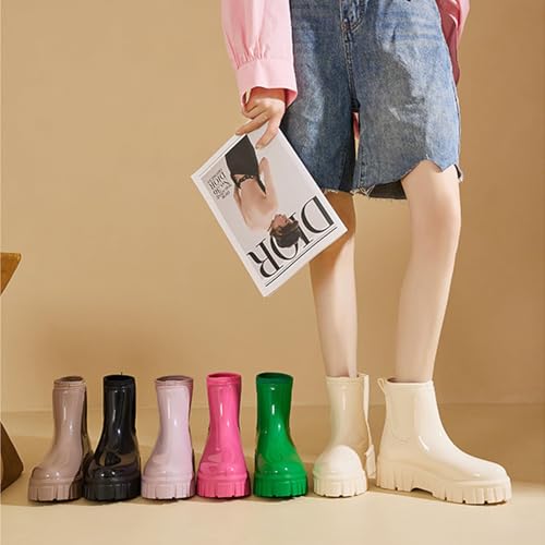 Gets Womens Rain Boots, Waterproof Platform Rubber Chelsea Rainboots, Comfortable Short Shoes Ankle Garden Boots for Outdo...