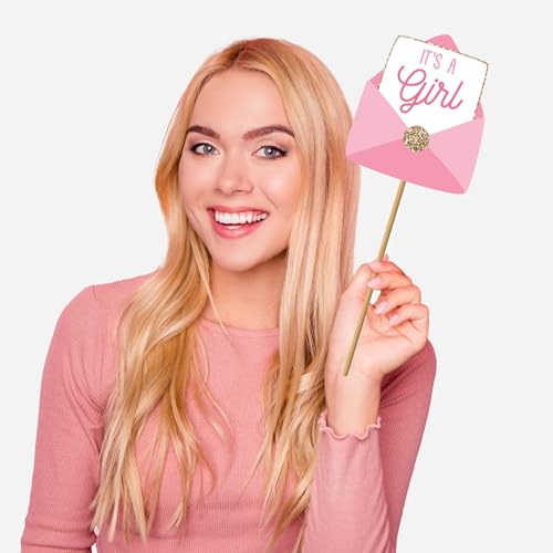 Fully Assembled Baby Shower Photo Booth Props - Set of 30 - Girl Baby Shower Selfie Signs - Pink Party Supplies & Decorati...