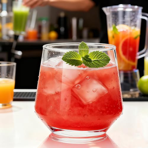 Cadamada Drinking Glasses Set, 4 Highball Glasses 18 oz & 4 Stemless Rocks Glasses 13 oz,Glass Cups,Glassware Sets for Coc...