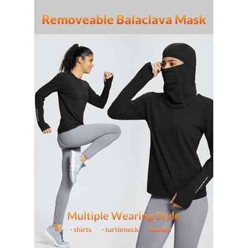 baleaf Thermal Long Sleeve Women Shirts Winter Clothes Cowl Neck Warm Fleece Base Layer Tops with Balaclava and Thumbholes