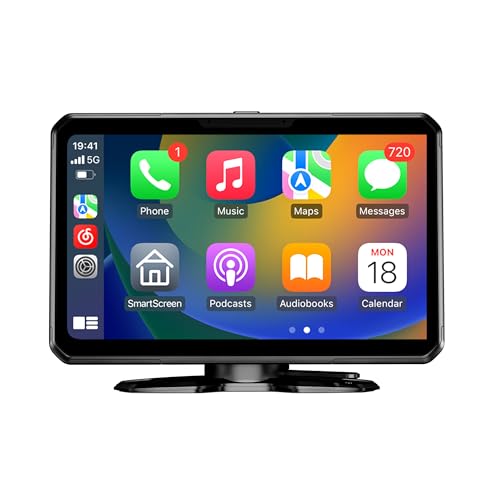 Wireless CarPlay Screen 7" with Voice Contro, Portable Car Stereo with Apple CarPlay, Bluetooth 5.0,Mirror Link,GPS Naviga...