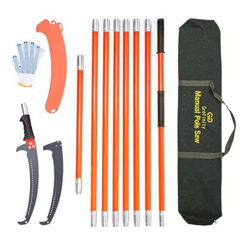 Grefinity Pole Saws for Tree Trimming, 27 FT Manual tree purner with 8 Fiberglass Handles, Sharp steel Blade, Easy to Carr...