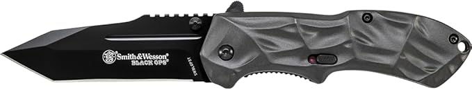 Smith & Wesson Black Ops Silver Handle Folding Knife with Pocket Clip, Aluminum Handle, 3.4" Blade, Stainless Steel Blade,...