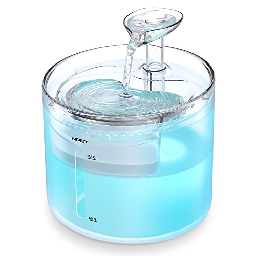 NPET WF100 Cat Foutain, 54oz/1.6L Automatic Pet Water Fountain Dog Water Dispenser with 2 Flow Modes, Bottom Suction LED L...