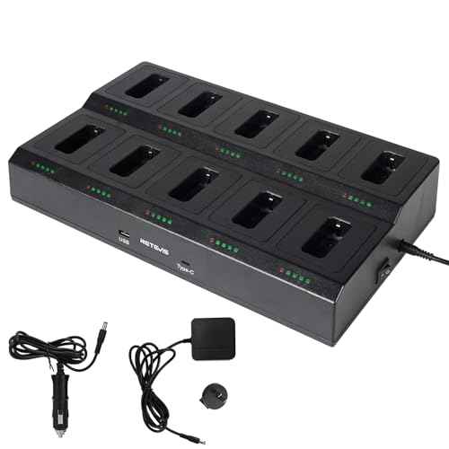 Retevis RT22 10-Way Walkie Talkie Charger, Ten Way Multi Unit Charger, for Retevis RT22 RT22S RB19 RB19P RB39 RB39P Walkie Talkie and Battery, 5 LED Indicators, AC/DC Adapter, Replaceable Base(1 Pack)