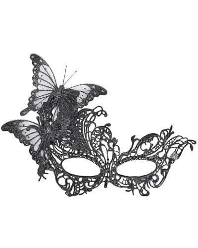 Zinniday Lace Masquerade Mask for Women - Glitter Butterfly Eyemask Elf Fairy Masks for Couples Halloween Renaissance