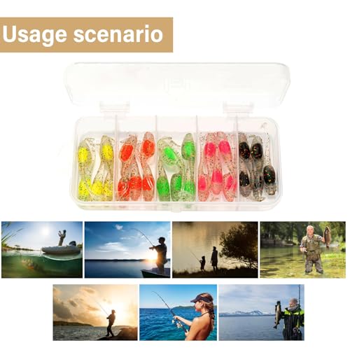25Pcs Paddle Tail Swimbaits T Tail Baits with Storage Box Soft Fishing Lures for Trout Artificial Baits Fishing Lure