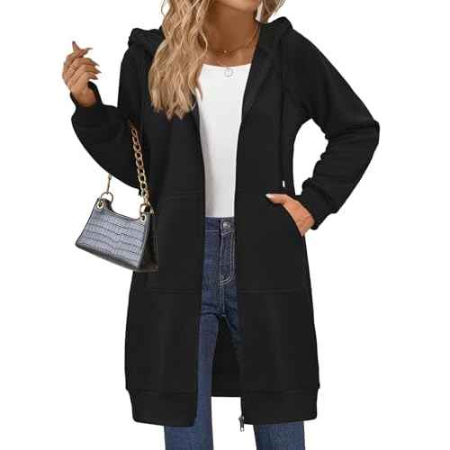 Zeagoo Women's Zip Up Hoodies Long Tunic Sweatshirts Long Sleeve Oversized Fleece Casual 2025 Fall Jacket Coat with Pocket