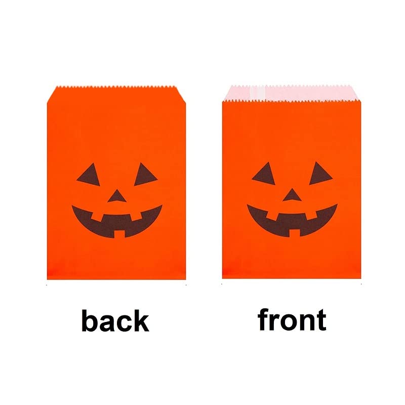 JUTTIRA 100 Pack Kraft Paper Treat Bags 5x7 Halloween Cookie Bags Mini Halloween Candy Buffet Bag Small Pumpkin Trick Or Treat Bags Flat Glassine Style Bag for Candy Cookies Party Favor