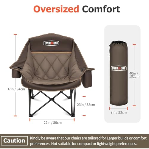 Overmont Oversized XL Camping Chair for Adults - 450lbs Support Heavy-Duty Padded Folding Chair with Side Pocket Cup Holde...
