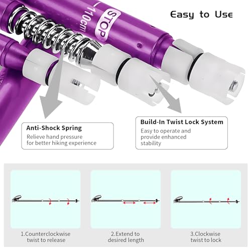 HIKERBRO Trekking Poles, Adjustable Telescopic 3-Section Hiking Poles, Lightweight Aluminum Trekking Poles for Hiking, Bac...