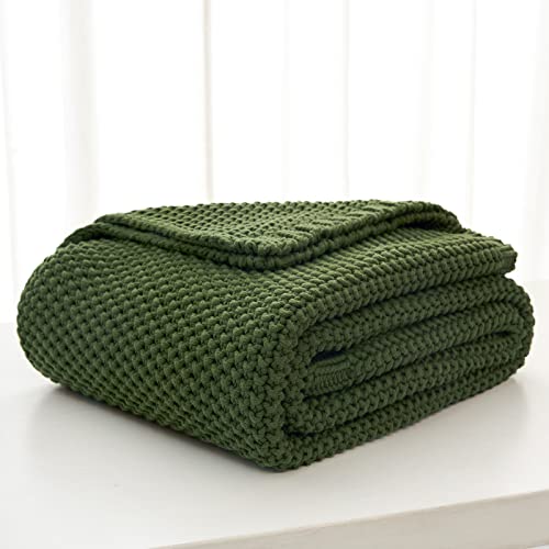 Longhui bedding Chunky Cable Knit Throw Blanket Lightweight Olive Green 100% Organic Cotton Blanket for Sofa Couch Bed Bab...
