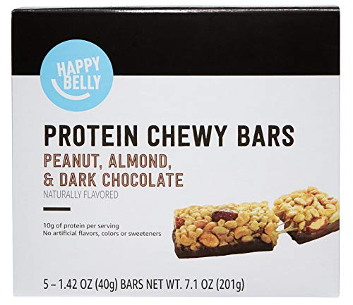 Amazon Brand - Happy Belly Protein Chewy Bars, Peanut, Almond & Dark Chocolate, 5 Count