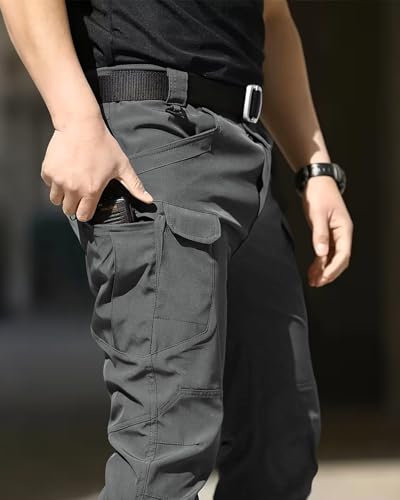 Men's Tactical Pants Stretch Waterproof Fabric Durable Cargo Pants for Hiking Casual Work Multi Pockets (No Belt)