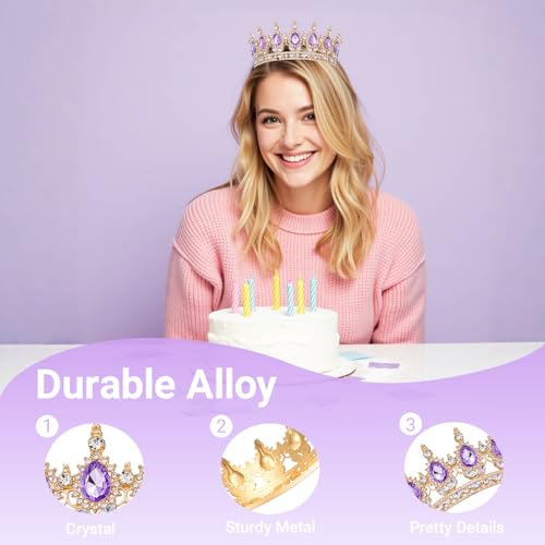 Queenship Crown for Women, Crystal Queen Crown for Birthday Costume Party Celebration (C#-Purple)