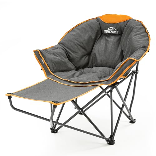 OUTDOOR LIVING SUNTIME Oversized Padded Comfy Camping Chair with Removable Footrest，Weight Capacity 400LBS, Heavy Duty Moo...