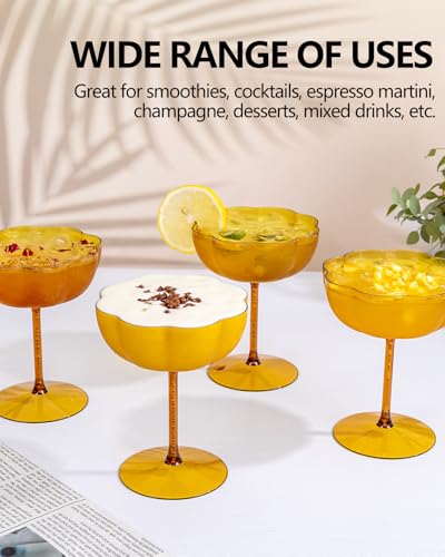 Ciaell 12PCS Plastic Martini Glasses - 10 Oz Amber Elegant Disposable Cocktail Glasses for Champagne Wine Wedding Party An...