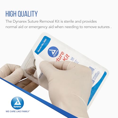Dynarex Suture Removal Kits, Sterile, Acts as a Staple and Suture Extractor for a Near Painless Experience, Includes Littauer Scissors, Gauze Sponge, and 4" Metal Forceps, Case of 50