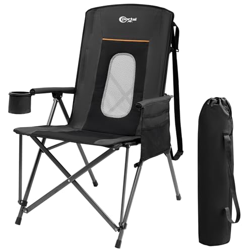 PORTAL Oversized Folding Camping Chair High Back Portable Lawn Chairs for Adults Outdoor Sports with Hard Armrest Cup Hold...