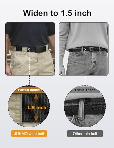 JUKMO Men's 1.5" Nylon Ratchet Belt, Casual Web Click Belt with Slide Buckle for Jeans, No Holes Adjustable Trim to Fit