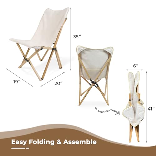 Bathonly 2 Pack Outdoor Folding Camping Chair, Beach Chair with Backpocket and Carry Bag, Portable Butterfly Reclining Cha...