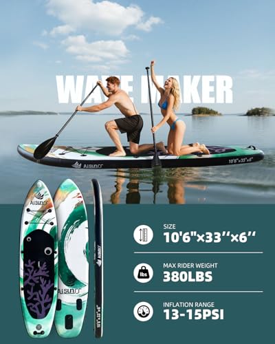 AISUNSS Inflatable Paddle Board for Adult, Paddle Board for All Skill Levels, Wide SUP Board with Primium Accessories Incl...