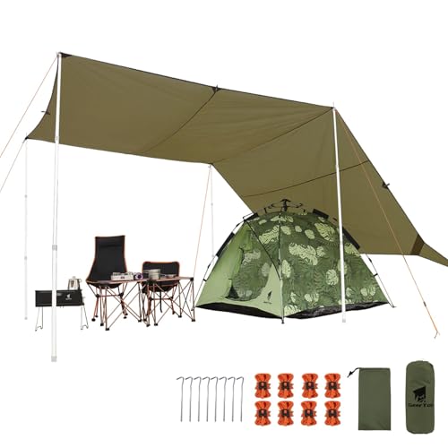 GEERTOP 17 × 10 ft Large Camping Tent Tarp Outdoor Waterproof Flame Retardant Hammock Rain Fly Backpacking Tent Tarp Shelt...