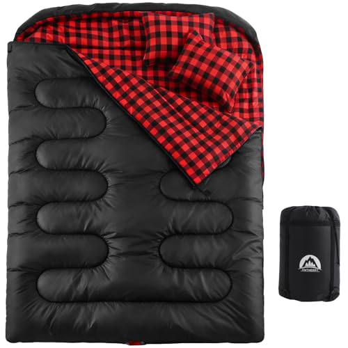 Swtmerry Double Sleeping Bag for Adults with 2 Pillows, Big & Tall Queen Size XL Sleeping Bag for 2 Person, Waterproof & L...