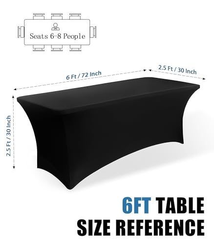Lemict 6FT Black Table Cloth - 4 Pack Fitted Stretch Rectangle Spandex Tablecloth, Washable Table Cover for Party, Picnic,...