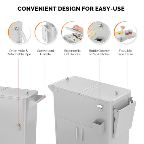 VINGLI Patio Cooler, Ice Chest with Storage Cabinet, Bottle Opener Drainage, Outdoor Cooler for Party, Deck, Pool