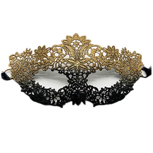 TFTSR Masquerade Masks for Women Couples & Men - Gold & Black Lace Venetian Dress & Mardi Gras Mask Adults Party Costume