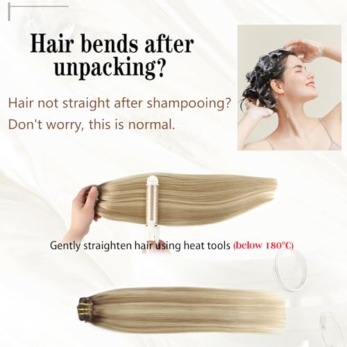 ABH AMAZINGBEAUTY HAIR Clip in Hair Extensions Ash Brown-Beach Blonde with Dark Brown Root R3-8-613 Real Human Hair Clip ins 16 Inch 8pcs/120g Real Hair Extensions For Women