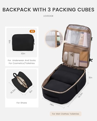 LOVEVOOK Travel Backpack,50L Carry On Backpack Large Fits 18" Laptop,TSA Personal Item Travel Bag with 3 Packing Cubes,Wat...
