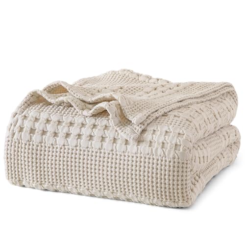 PHF 100% Cotton Waffle Weave Blanket Queen Size for Bed, Soft Lightweight & Breathable, All-Season Comfort, 300 GSM Luxury...