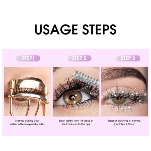 Baorder 3PCS Glitter Mascara for Eyelashes,Waterproof Long Lasting Silver Gold Purple Color Diamond Sparkly Mascara, Lengt...