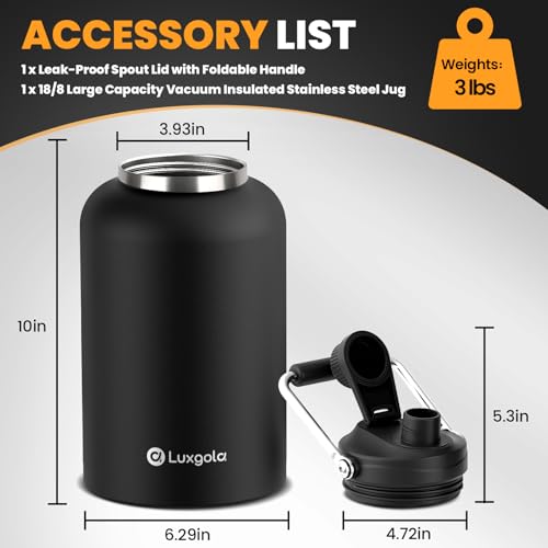Luxgola 128 oz Insulated Water Bottle with Spout Lid and Handle, One Gallon Stainless Steel Large Double Vacuum Water Jug ...