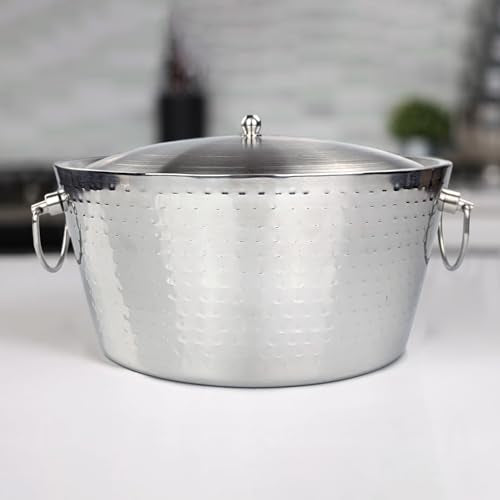 Insulated Stainless Steel Large Ice Bucket with Lid for Parties, Anchored Metal Ice & Beverage , Champagne Bucket for Exte...