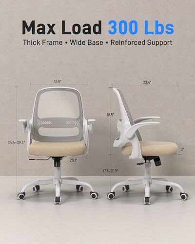 Ergonomic Mesh Office Chair for Home Office, Flip-Up Arms, Breathable Mesh Back & Thick Seat Cushion, Swivel Rolling Compu...