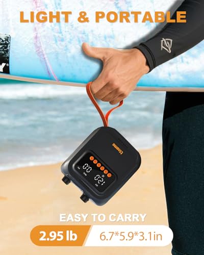 tinams 20PSI High-Pressure Electric SUP Pump, 12V Car-Powered Auto Shut-Off Air Pump, Ultra-Lightweight for Paddle Boards,...