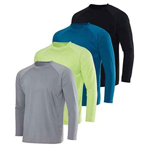 Real Essentials 4 Pack: Mens Long Sleeve Rash Guard Shirt UPF 50+ Swim Beach UV Sun Protection Fishing Quick Dry (Big & Tall)