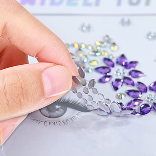 Face Jewels 6 Sheets Face Gems Stick On, 10g Chunky Glitter, Face Jewelry Rhinestones Crystals Stickers, Fairy Euphoria Ey...