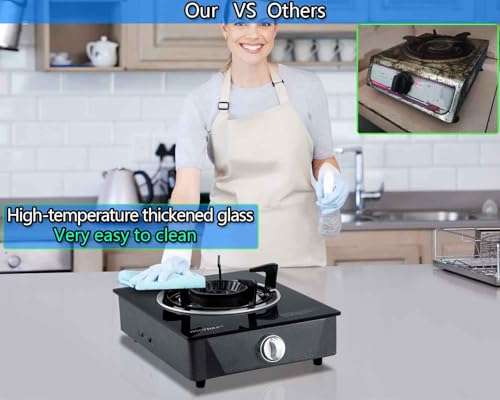Horynar Propane Burner, Single Burner Propane Stove 15,000 BTU, Gas Stove Auto Ignition, Thickened High-temperature Glass,...