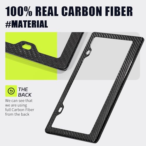 DCRCFIBER Real Carbon Fiber License Plate Frame, 100% Pure Carbon Fiber Frame, Black License Plate Holder Cover with Screw...